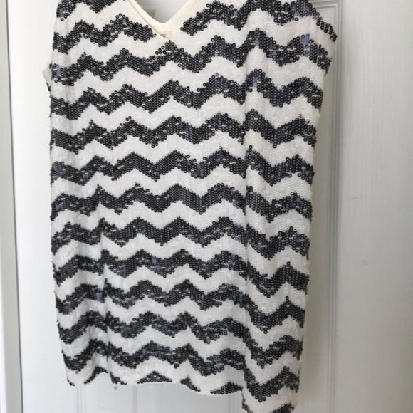 J. Crew Sequined Tank Top Chevron Black White Ladies S - Picture 4 of 9